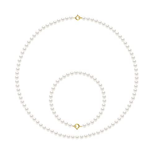 PEARLS & COLORS - Halskette und Armband Set - Süßwasserzuchtperlen Rund 4-5 mm - Qualität AAA+ - 750er Gold (18 Karat) - Damenschmuck von PEARLS & COLORS NATURAL FINE PEARLS