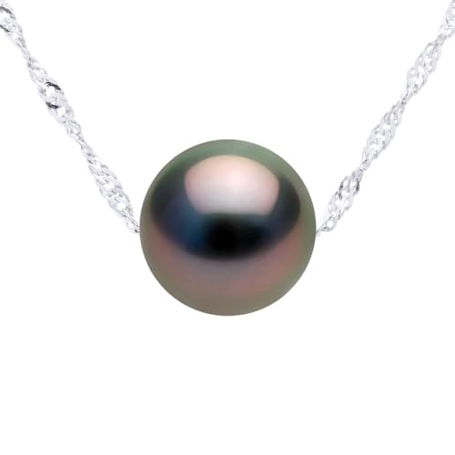 PEARLS & COLORS - Kette Echte Tahiti-Zuchtperle rund 8-9 mm - A+ Qualität - 925 Sterling Silber - Damenschmuck von PEARLS & COLORS NATURAL FINE PEARLS