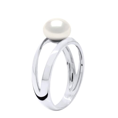 PEARLS & COLORS - Ring aus echter Süßwasserzuchtperle, Knopf 8-9 mm - Qualität AAA+ - Silber 925 - Frauenschmuck von PEARLS & COLORS NATURAL FINE PEARLS