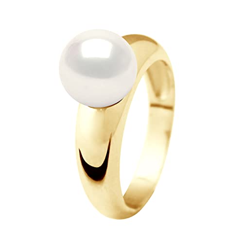 PEARLS & COLORS - Runder Süßwasser Zuchtperlenring 9-10 mm - Qualität AAA+ - Erhältlich in Gelbgold & Weißgold - Damenschmuck von PEARLS & COLORS NATURAL FINE PEARLS