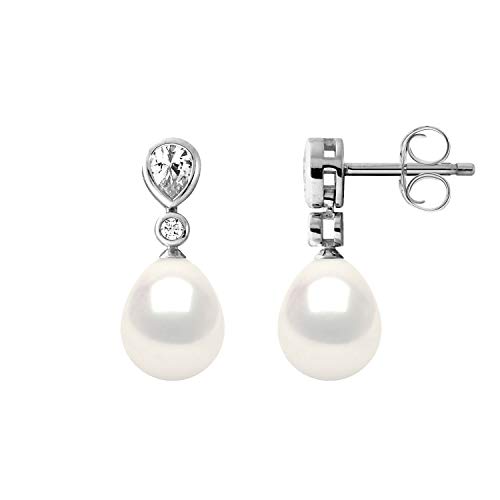 PEARLS & COLORS - SOLITAIRE Ohrringe - Prestige Schmuck - Echte Süßwasserzuchtperlen 7-8 mm - 925er Massivsilber - Kinderwagen-Sicherheitssystem - Damenschmuck von PEARLS & COLORS NATURAL FINE PEARLS