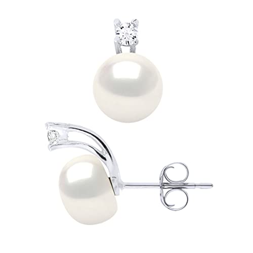 PEARLS & COLORS - Süßwasser Zuchtperlen Ohrringe Knöpfe 9-10 mm - Qualität AAA + - Silber 925 - Damenschmuck von PEARLS & COLORS NATURAL FINE PEARLS