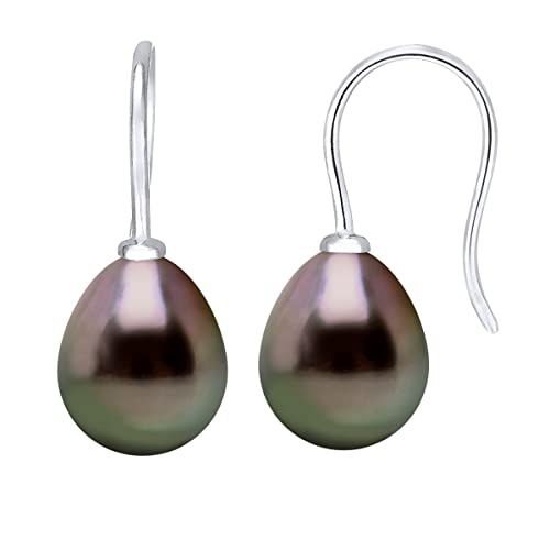 PEARLS & COLORS - Tahiti-Zuchtperlen Ohrringe Birne 8-9 mm - Qualität A+ - Häkelsystem - Erhältlich in Gelbgold & Weißgold - Damenschmuck von PEARLS & COLORS NATURAL FINE PEARLS