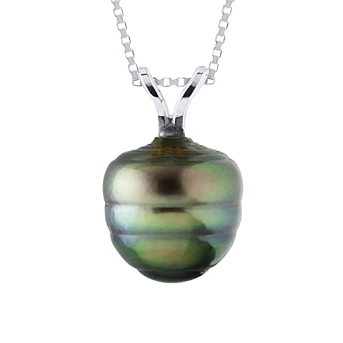 PEARLS & COLORS - V-Anhänger - Echte Tahiti-Zuchtperle CERCLEE 9-10 mm - Erhältlich in 18 Karat Gelb- und Weißgold - Kette KOSTENLOS - Damenschmuck von PEARLS & COLORS NATURAL FINE PEARLS