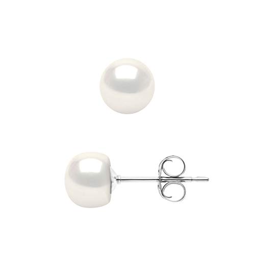 PEARLS & COLORS - Weißgold Ohrstecker aus echten Süßwasserzuchtperlen in Knopfform - Naturweiß - Qualität AAA+++ - Damenschmuck von PEARLS & COLORS NATURAL FINE PEARLS