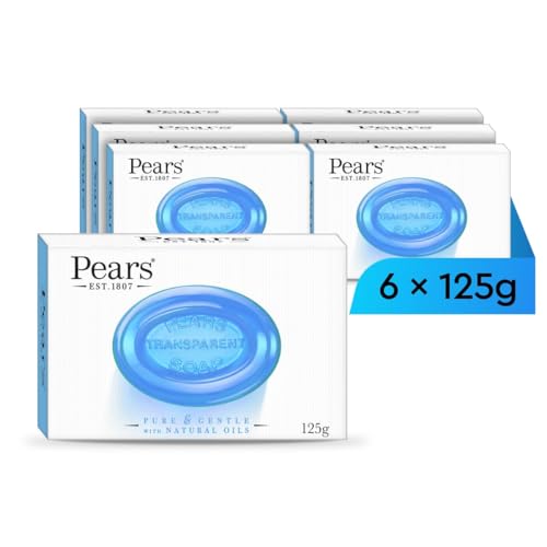 Pears Pure & Gentle Transparente Seifenstücke mit Minzextrakten - Erfrischende Reinigung & kühlendes Gefühl, Tägliche Anwendung für Gesicht & Körper, Alle Hauttypen, Männer & Frauen - 6er Pack, 125g von PEARS