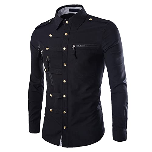 Herren Freizeit Slim Fit New Zip schmücken Hemd Langarm Snap Shirt Mode Baumwolle Langarmhemden Lässige formelle Hemden Kleid Tops Outdoor Atmungsaktives Hemd Frühling Herbst Hemden mit Taschen von PECHEMO