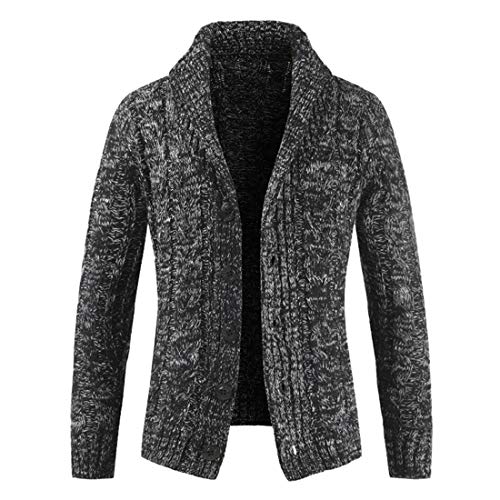 Herren-Strickjacke mit Zopfmuster grob gestrickte Jacke V-Ausschnitt Schalkragen geknöpfter Pullover Strick Mantel Oberbekleidung Langarm dick lässig Winter warm Mode lockerer Pullover Strickjacke von PECHEMO