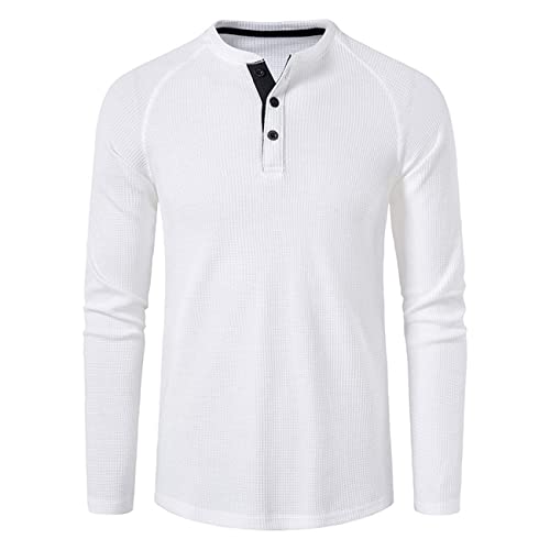 Langärmliges lässiges kragenloses Henley-Hemd für Herren Knopfleiste leichtes bequemes Rundhals-T-Shirt Waffel-Langarm-Henley-T-Shirt Thermo-Unterwäsche Basic-Shirt schmales T-Shirt von PECHEMO