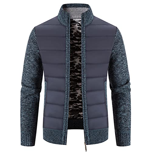 PECHEMO Herren Wolle gefütterte Strickjacke Winter Strickpullover Pullover verdickte warme Reißverschlussjacke Pullover Strickmode Modenähte Stehkragen Strickjacke Baumwollmantel Jacke von PECHEMO