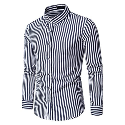 PECHEMO Herren klassisches gestreiftes Hemd vertikale Streifen Herbst Langarm formelles blaues Business Hemd Outdoor Freizeit-Reisen Dating Urlaub gestreiftes Button-Down-Mode-Hemd Regular Fit Tops von PECHEMO