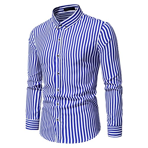 PECHEMO Herren klassisches gestreiftes Hemd vertikale Streifen Herbst Langarm formelles blaues Business Hemd Outdoor Freizeit-Reisen Dating Urlaub gestreiftes Button-Down-Mode-Hemd Regular Fit Tops von PECHEMO