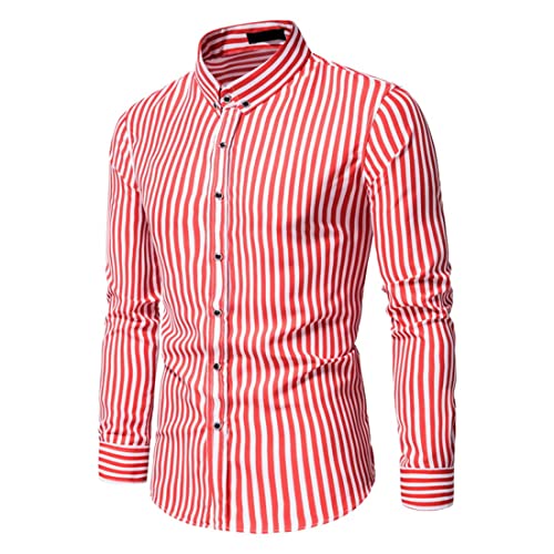 PECHEMO Herren klassisches gestreiftes Hemd vertikale Streifen Herbst Langarm formelles blaues Business Hemd Outdoor Freizeit-Reisen Dating Urlaub gestreiftes Button-Down-Mode-Hemd Regular Fit Tops von PECHEMO