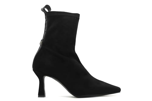 Pedro Miralles Stretch-Stiefel aus Wildlederimitat, elastisch, mit mittlerem Absatz, dünne Zehenpartie, Gummisohle, für Damen, Schwarz , 40 EU von PEDRO MIRALLES