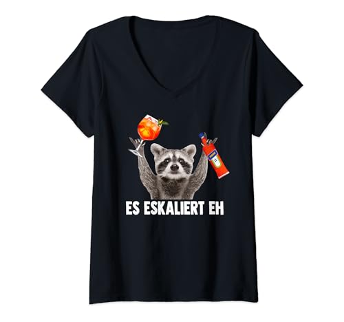 Damen ES ESKALIERT EH X Waschbär Meme Racoon X Pedro Spritz T-Shirt mit V-Ausschnitt von PEDRO SPRITZ COLLECTION X Waschbär Meme Spritz