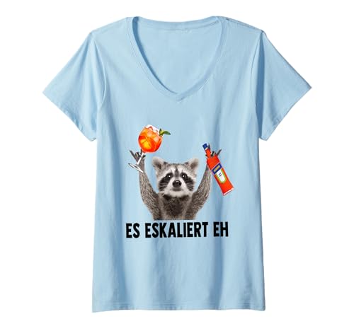 Damen ES ESKALIERT EH X Waschbär Meme Racoon X Pedro Spritz lustig T-Shirt mit V-Ausschnitt von PEDRO SPRITZ COLLECTION X Waschbär Meme Spritz.