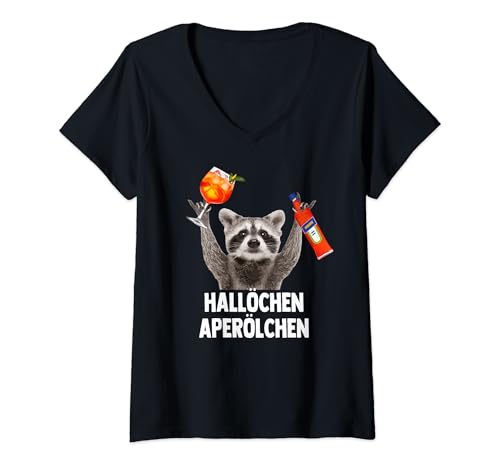 Damen HALLÖCHEN APERÖLCHEN X Waschbär Meme Racoon X Pedro Spritz T-Shirt mit V-Ausschnitt Damen HALLÖCHEN APERÖLCHEN X Waschbär Meme Racoon X Pedro Spritz T-Shirt mit V-Ausschnitt von PEDRO SPRITZ COLLECTION X Waschbär Meme Spritz