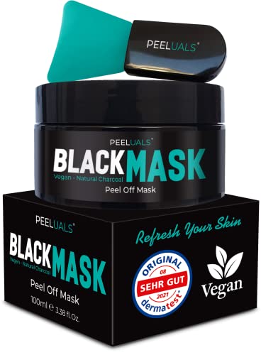 PEELUALS® Black Mask gegen Mitesser | Blackhead Peel-Off Maske + Maskenpinsel | Maske zum Abziehen | Hochdosierte Aktivkohle | For Women & Men- 100ml | Vegan von PEELUALS