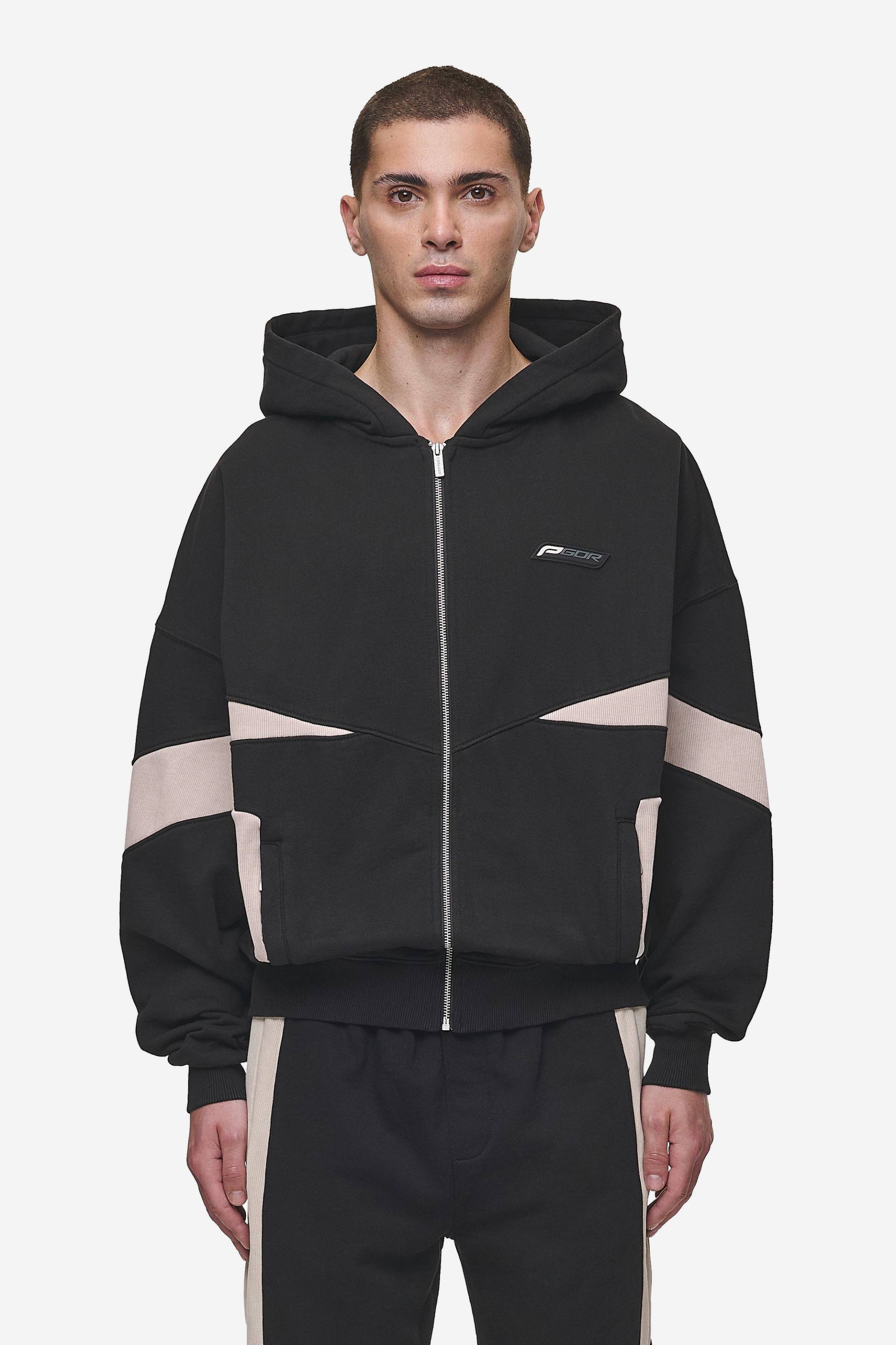 Aderno Boxy Sweat Jacket Washed Black Light Beige von PEGADOR®