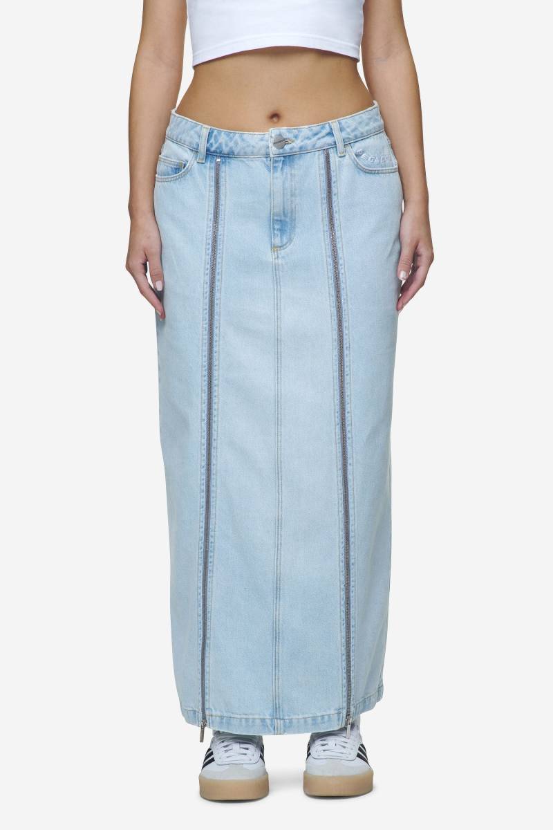 Aya Denim Midi Zip Skirt Washed Light Blue von PEGADOR®