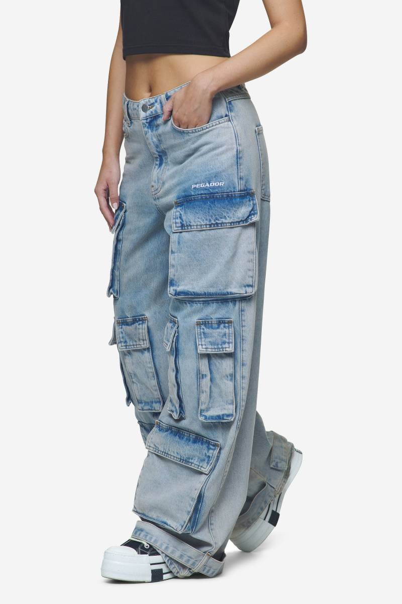 Celina High Waist Cargo Jeans Washed Pale Blue von PEGADOR®