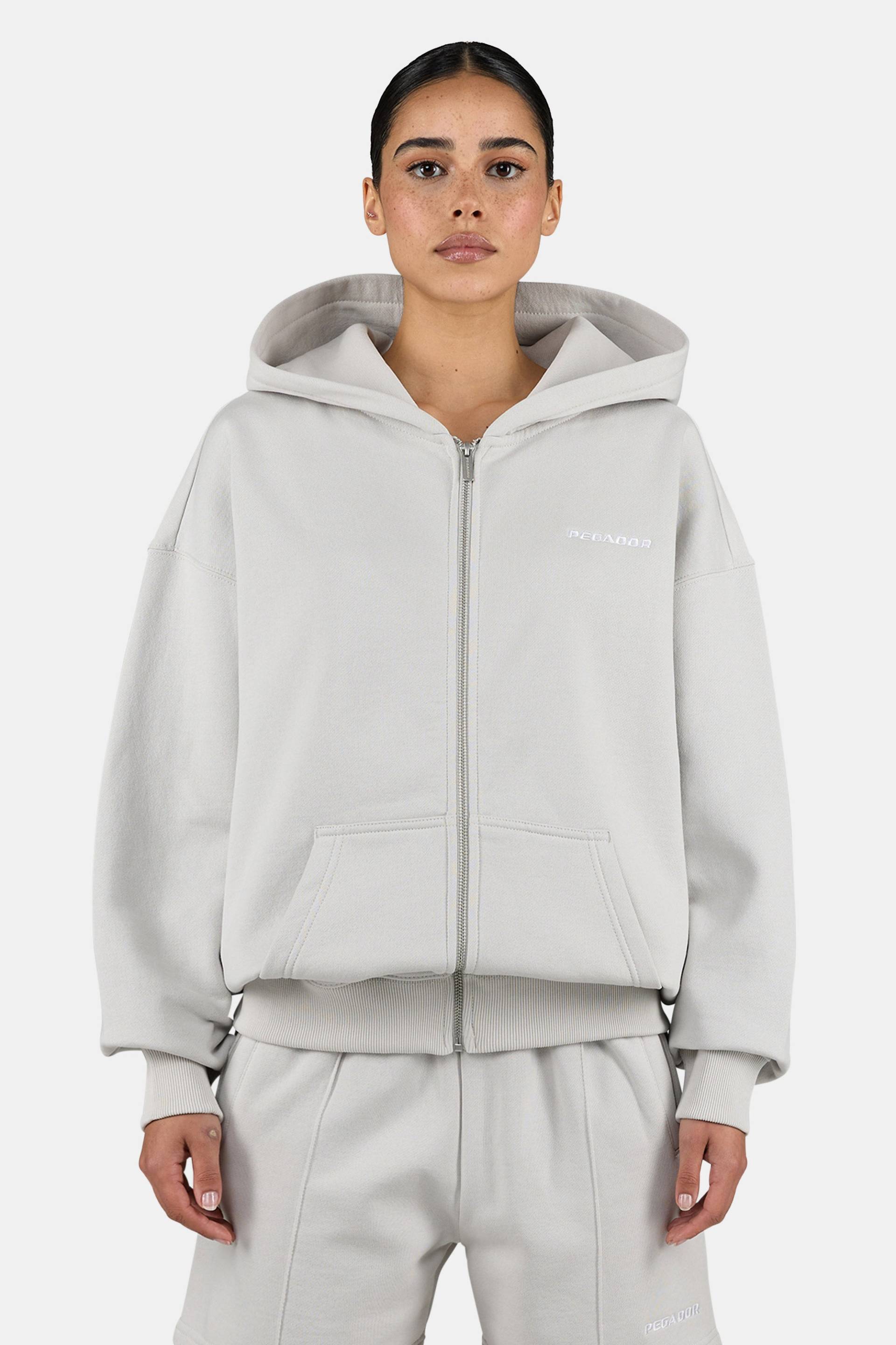 Clarita Oversized Sweat Jacket Washed Pure Grey White von PEGADOR®