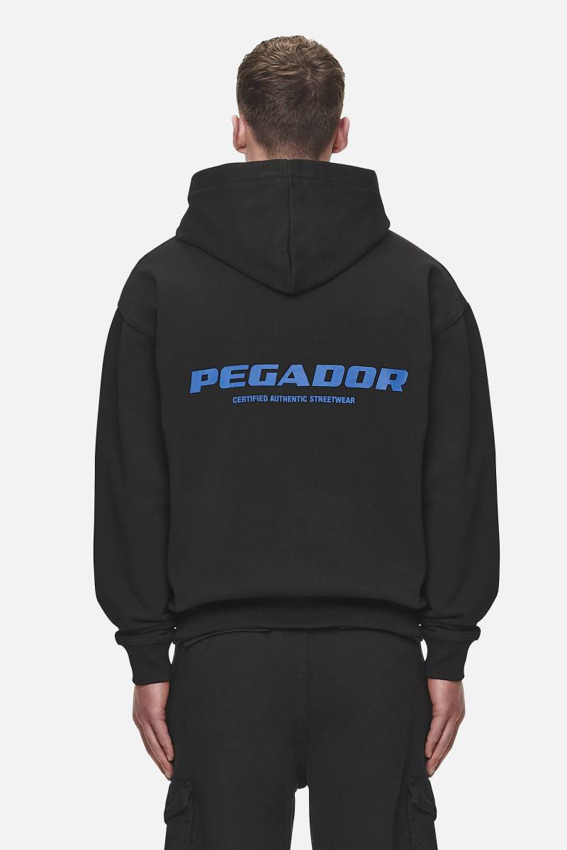 Colne Logo Oversized Hoodie Washed Black Retro Blue von PEGADOR®