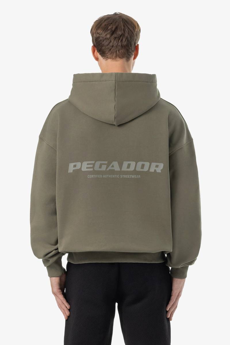 Colne Logo Oversized Hoodie Washed Faded Olive von PEGADOR®