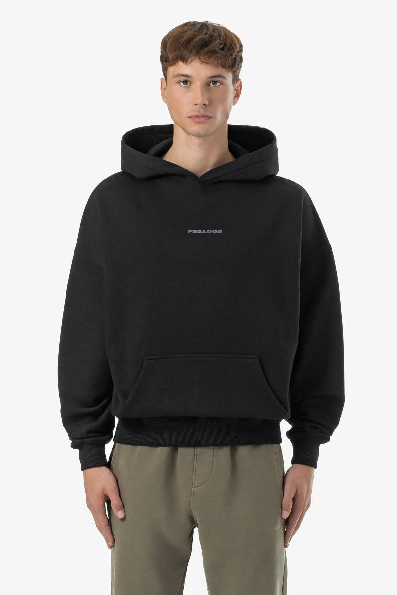 Logo Boxy Hoodie Washed Black Dark Grey Gum von PEGADOR®