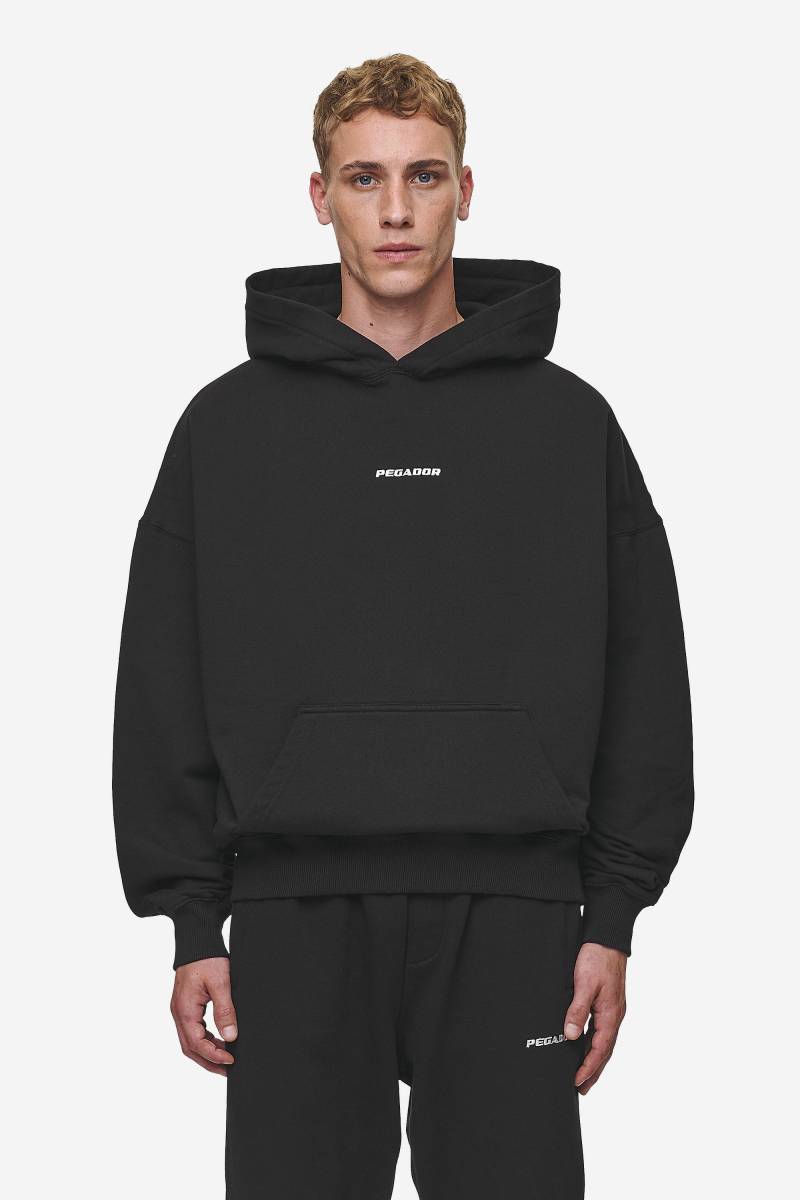 Logo Boxy Hoodie Washed Black von PEGADOR®