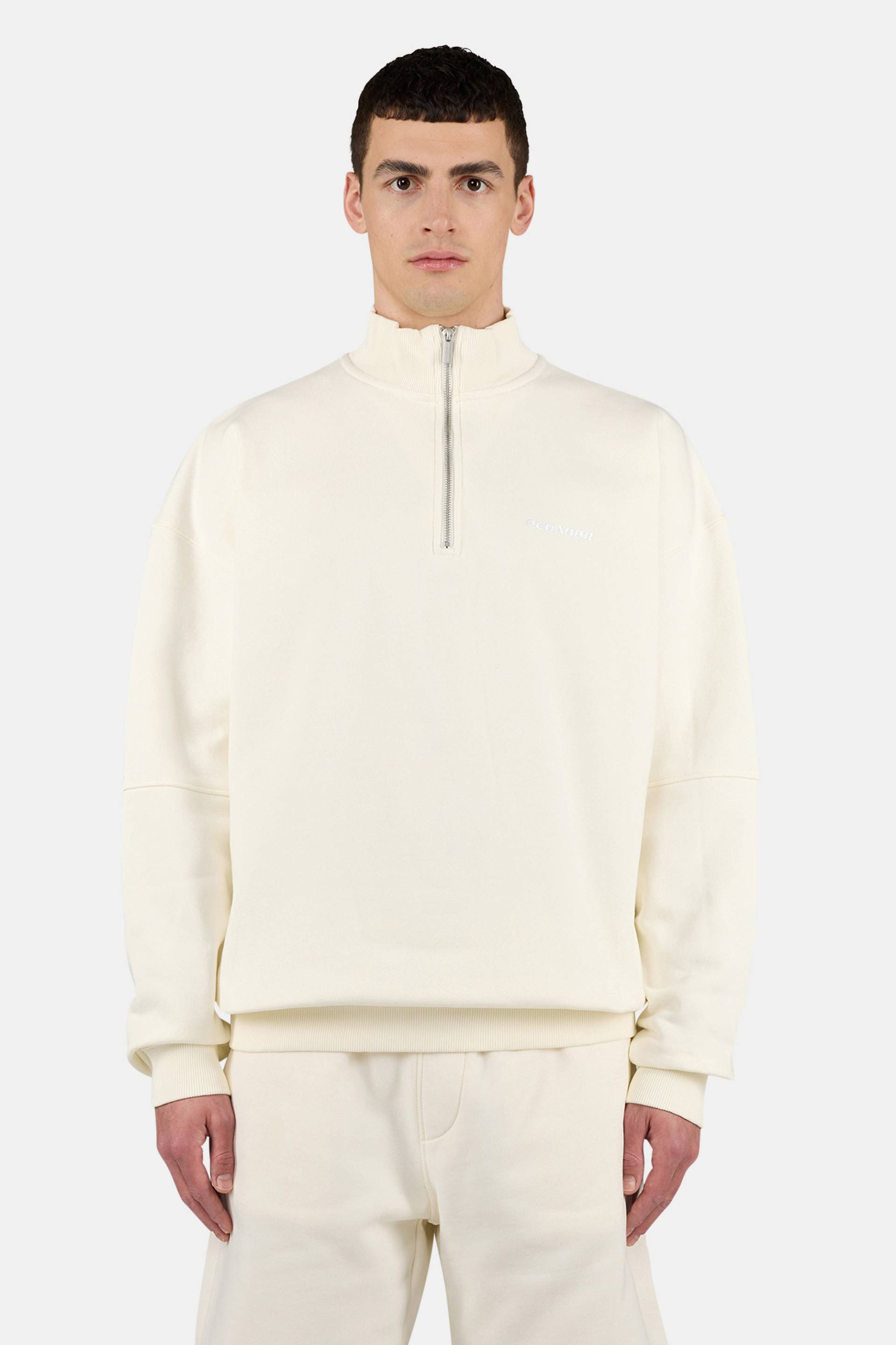 Logo Oversized Half Zip Sweater Washed Unbleached White von PEGADOR®