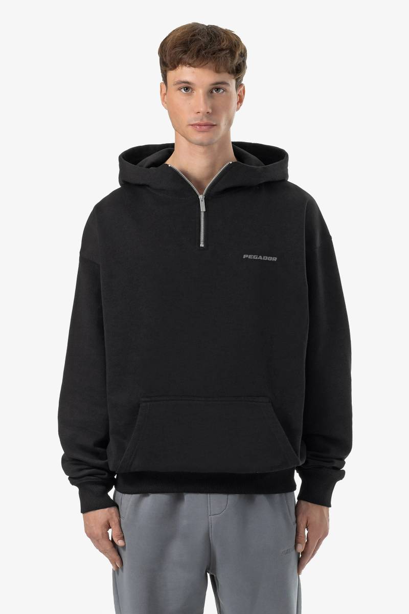 Logo Oversized Halfzip Hoodie Washed Black Dark Grey Gum von PEGADOR®