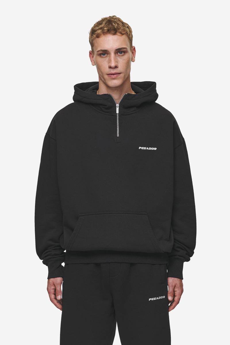 Logo Oversized Halfzip Hoodie Washed Black von PEGADOR®
