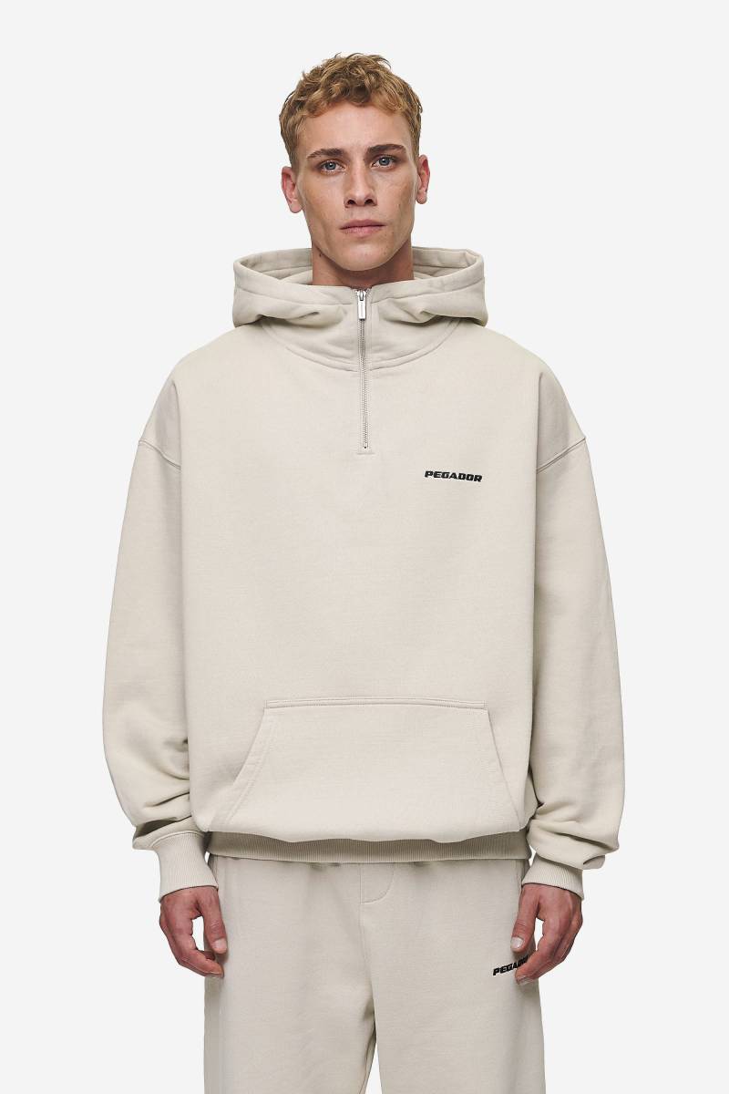 Logo Oversized Halfzip Hoodie Washed Light Beige von PEGADOR®