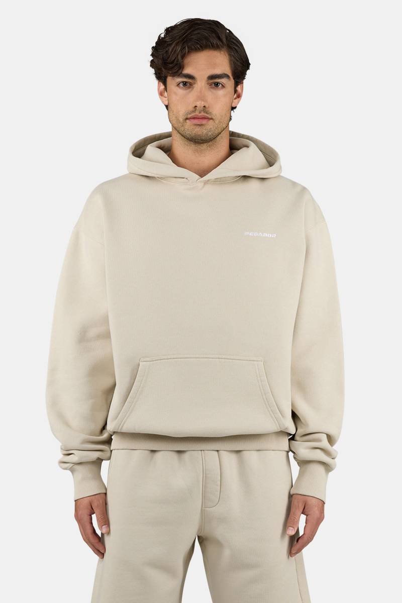 Logo Oversized Hoodie Washed Light Beige White von PEGADOR®