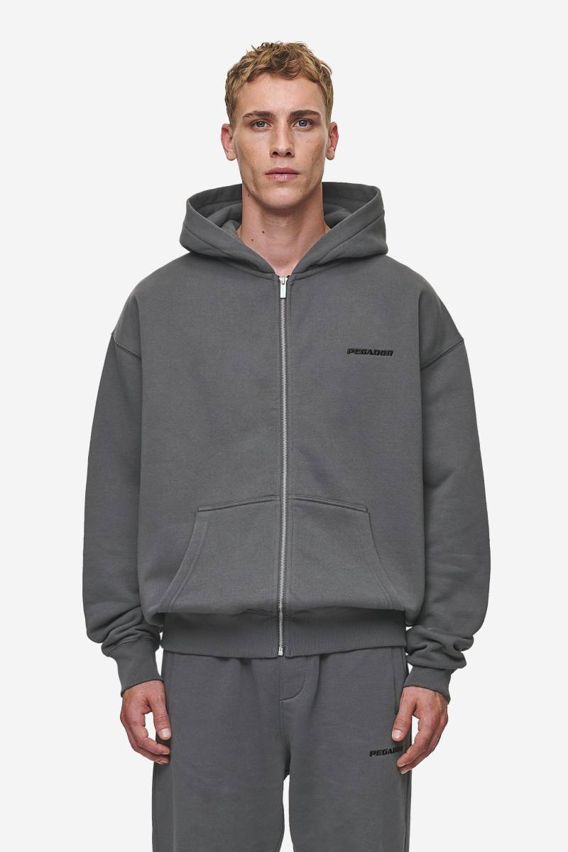 Logo Oversized Sweat Jacket Washed Anthracite von PEGADOR®