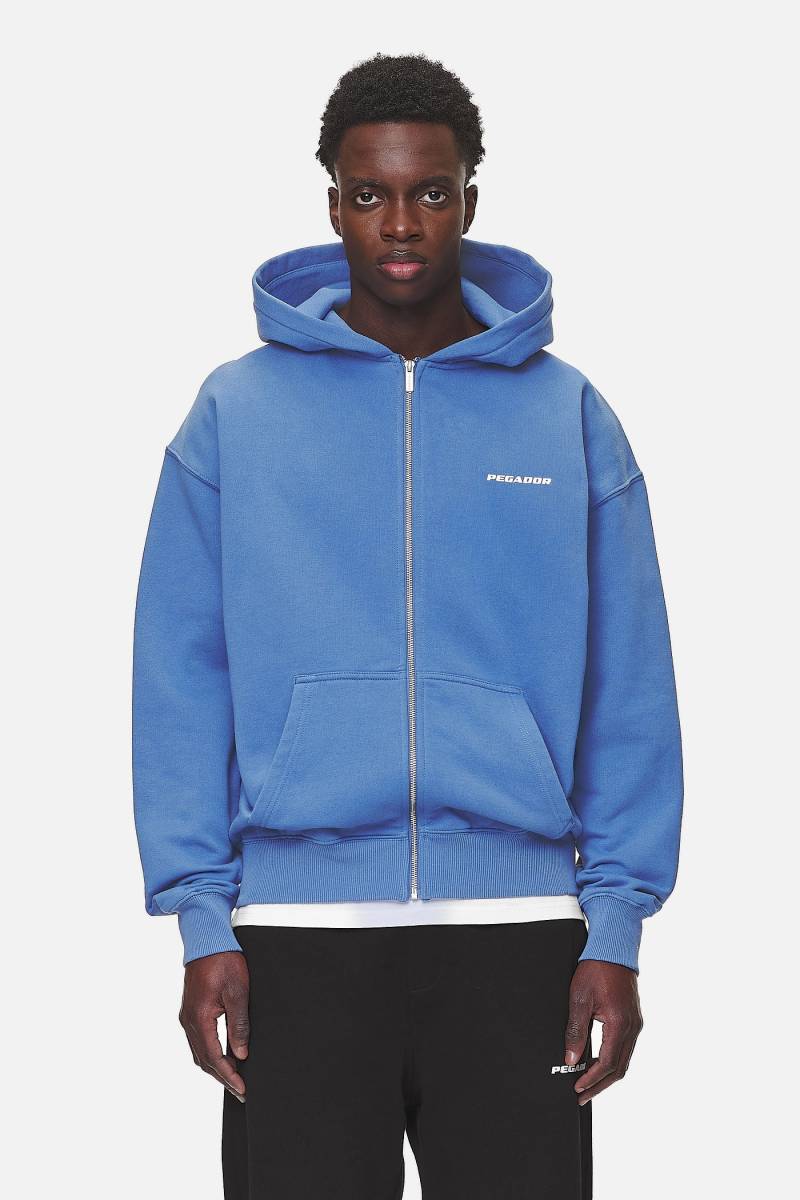 Logo Oversized Sweat Jacket Washed Retro Blue White Gum von PEGADOR®