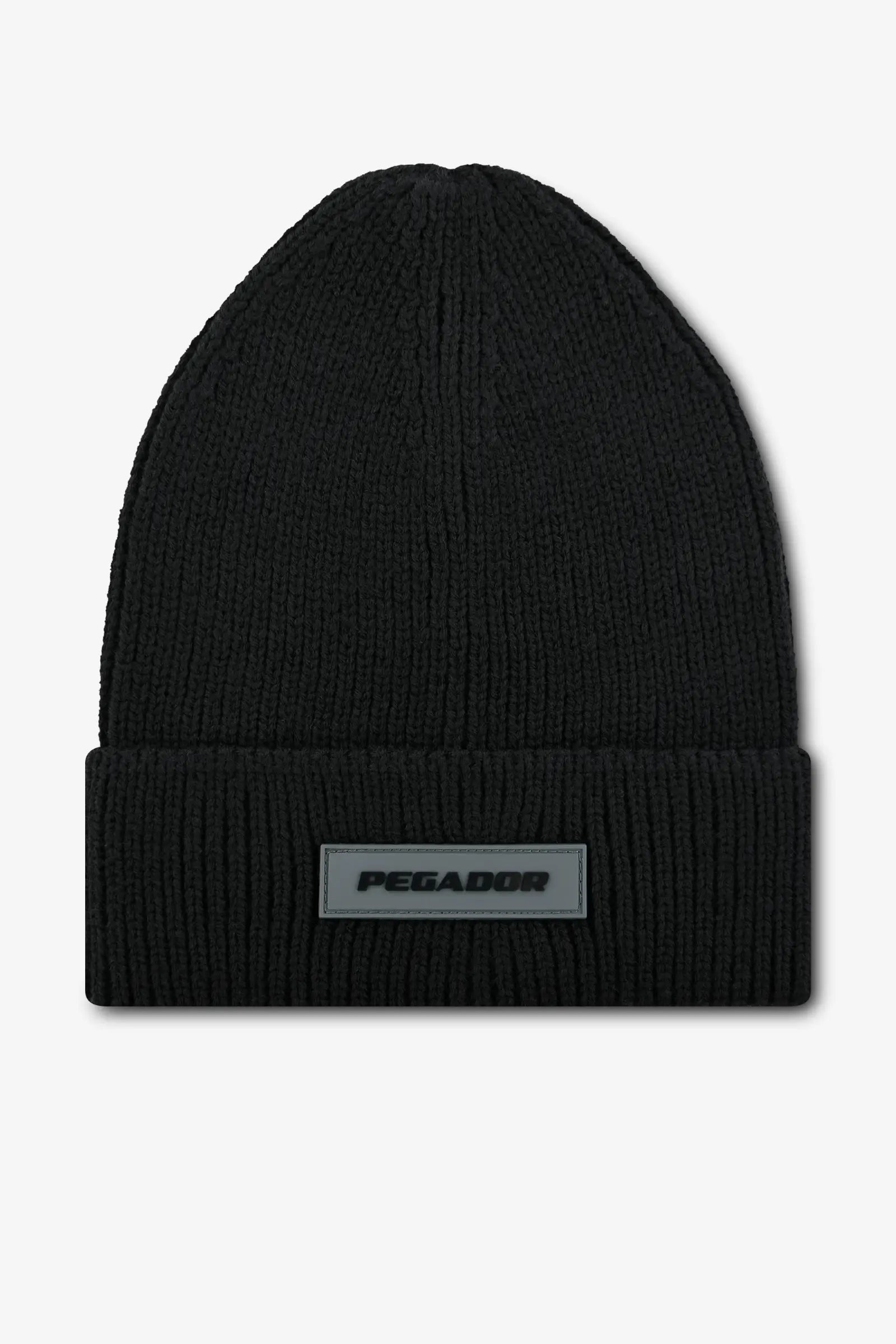 Logo Rubber Beanie Heavy Knit Black Black von PEGADOR®