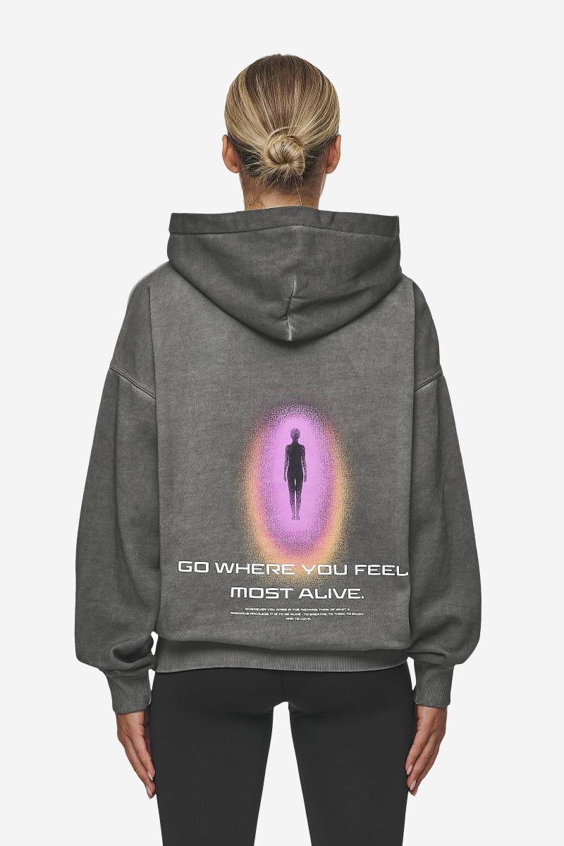 Lui Sprayed Oversized Hoodie Oil Dyed Deep Grey von PEGADOR®