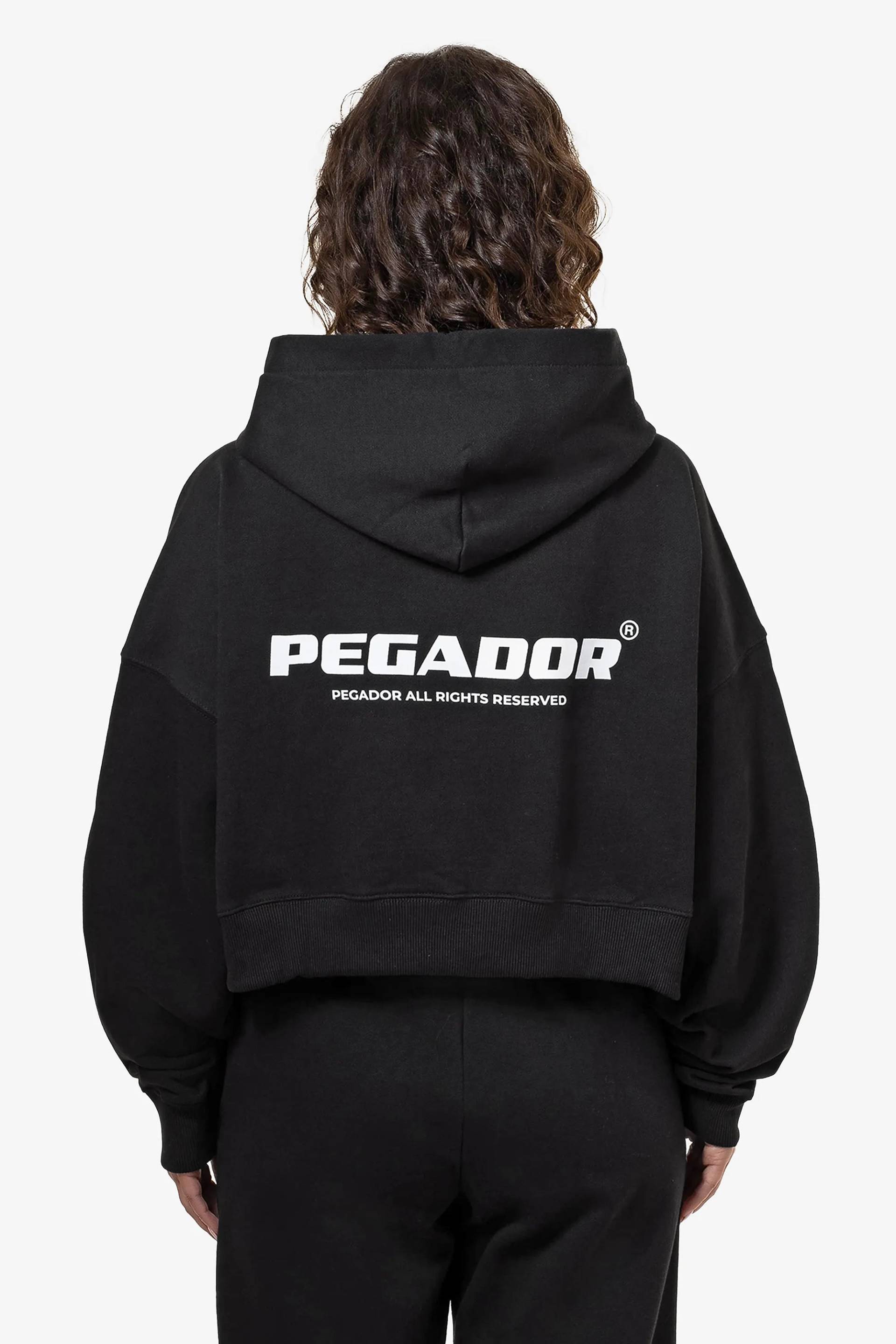 Luna Logo Oversized Cropped Hoodie Black White von PEGADOR®