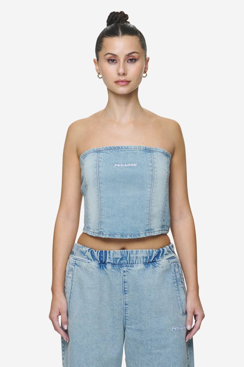 Miranda Denim Tube Top Washed Pale Blue Bleached Blue von PEGADOR®