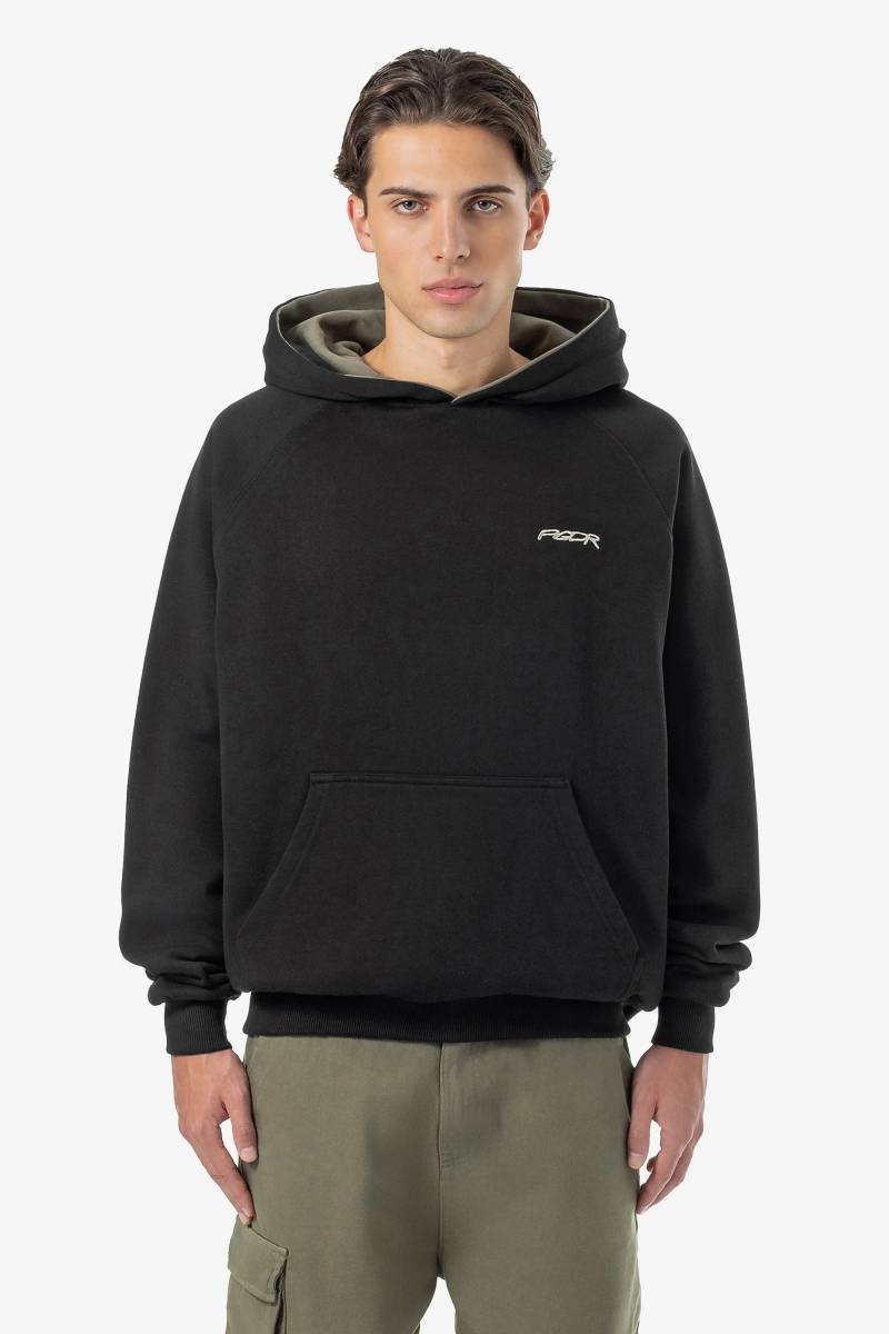 Moolt Reversible Boxy Double Layer Hoodie Washed Black Faded Olive von PEGADOR®