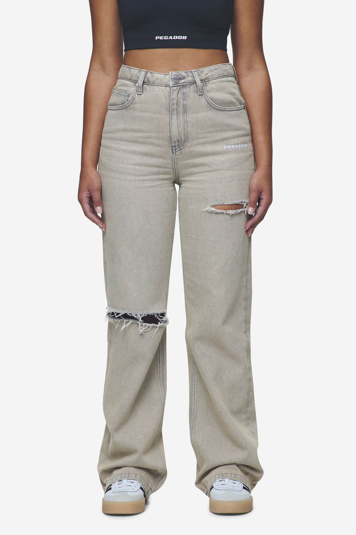 Romani Destroyed High Waist Jeans Washed Coast Sand von PEGADOR®