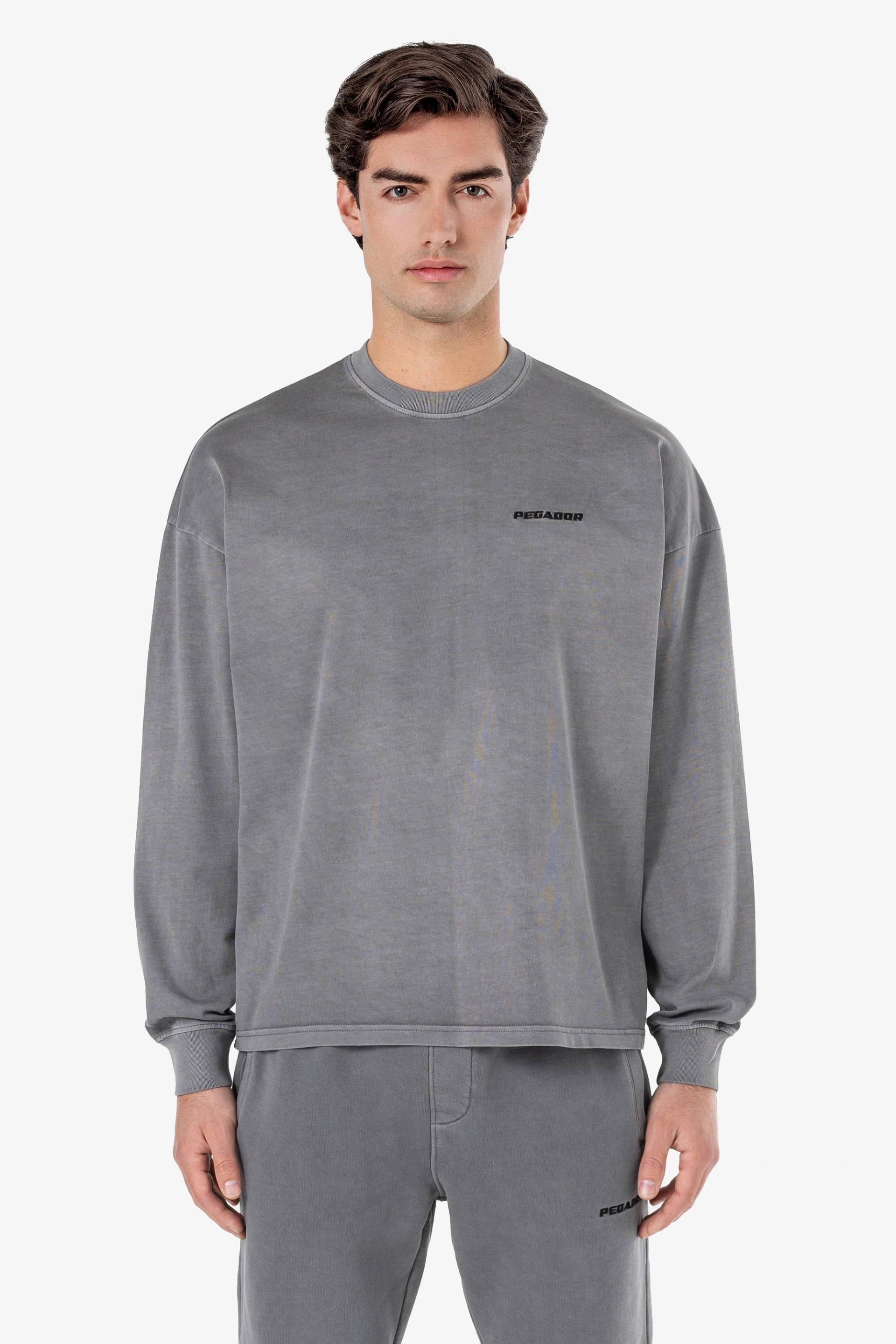Rusk Logo Oversized Longsleeve Vintage Grey Black von PEGADOR®