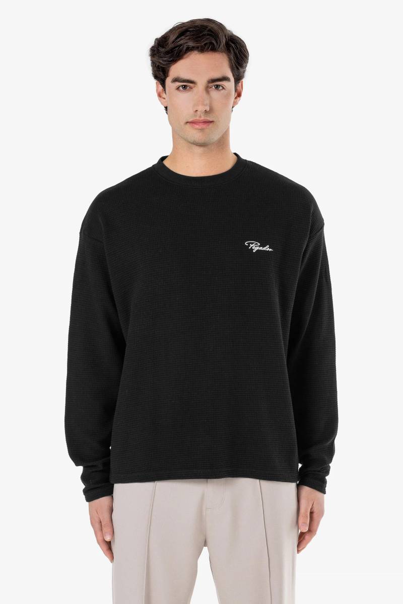 Signar Oversized Waffle Longsleeve Washed Black White von PEGADOR®