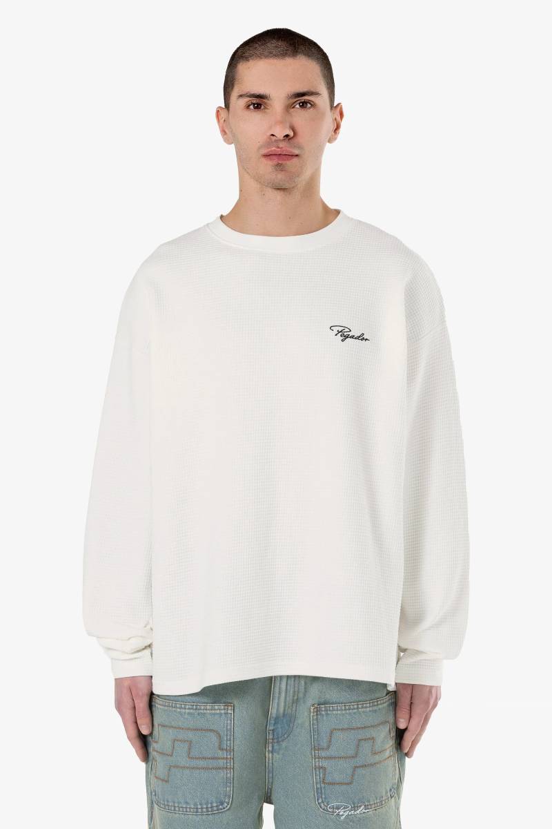 Signar Oversized Waffle Longsleeve Washed Warm White Black von PEGADOR®