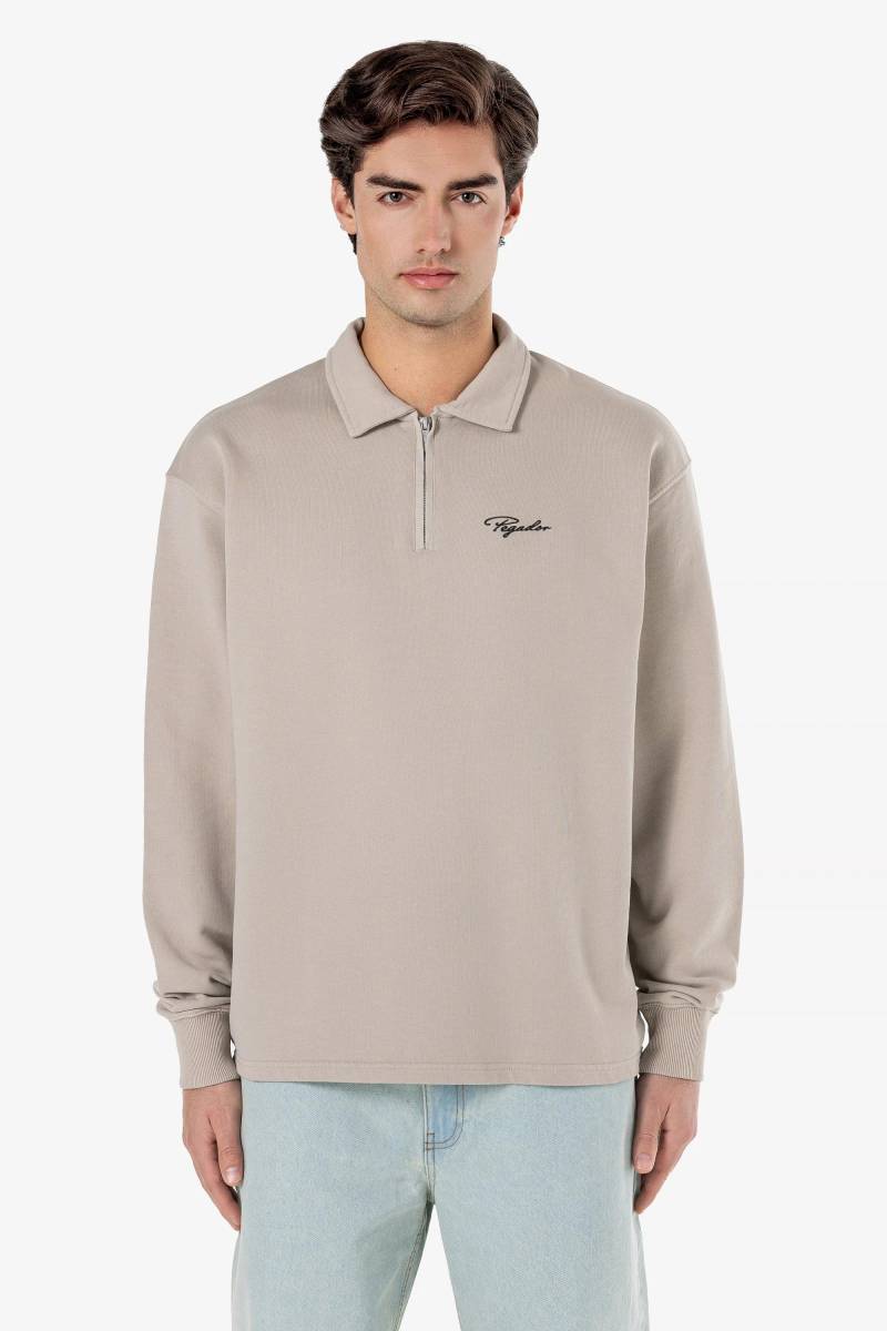 Signar Terry Polo Zip Longsleeve Washed Dark Stone Black von PEGADOR®