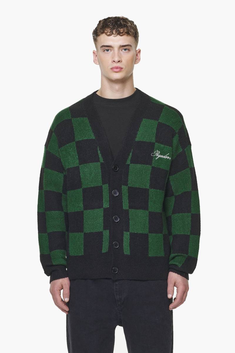 Todd Checkered Knit Cardigan Onyx Black British Green von PEGADOR®
