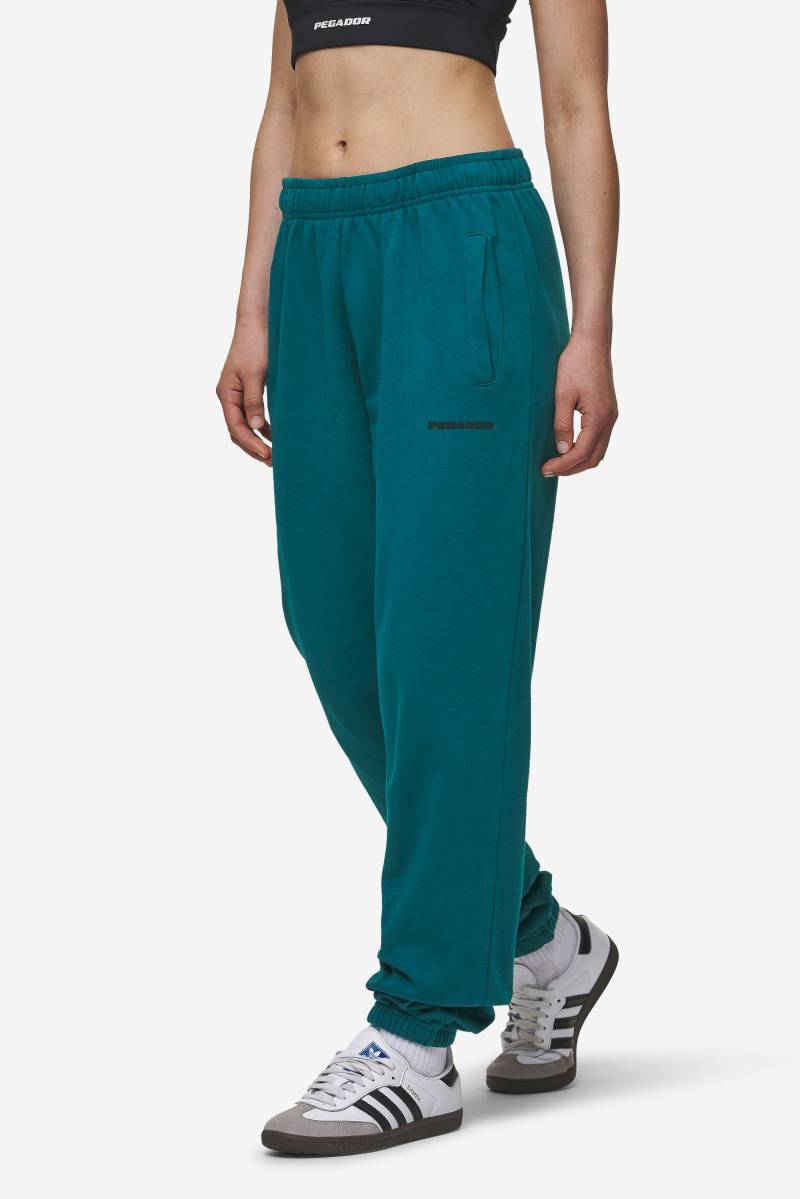 Villa High Waisted Sweat Pants Washed Urban Turquoise Black Gum von PEGADOR®