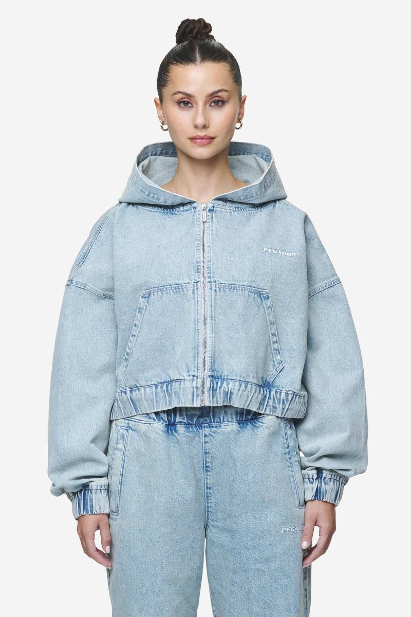 Zona Cropped Denim Zip Jacket Washed Pale Blue von PEGADOR®